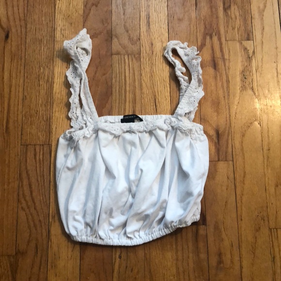Forever 21 Tops - really cropped white  shirt with ruffled straps